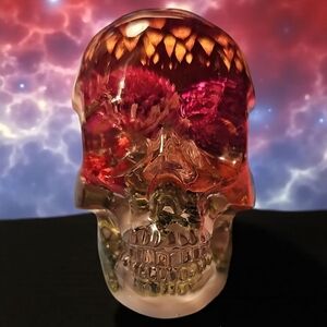 Resin Skull Art Piece With Real Flowers